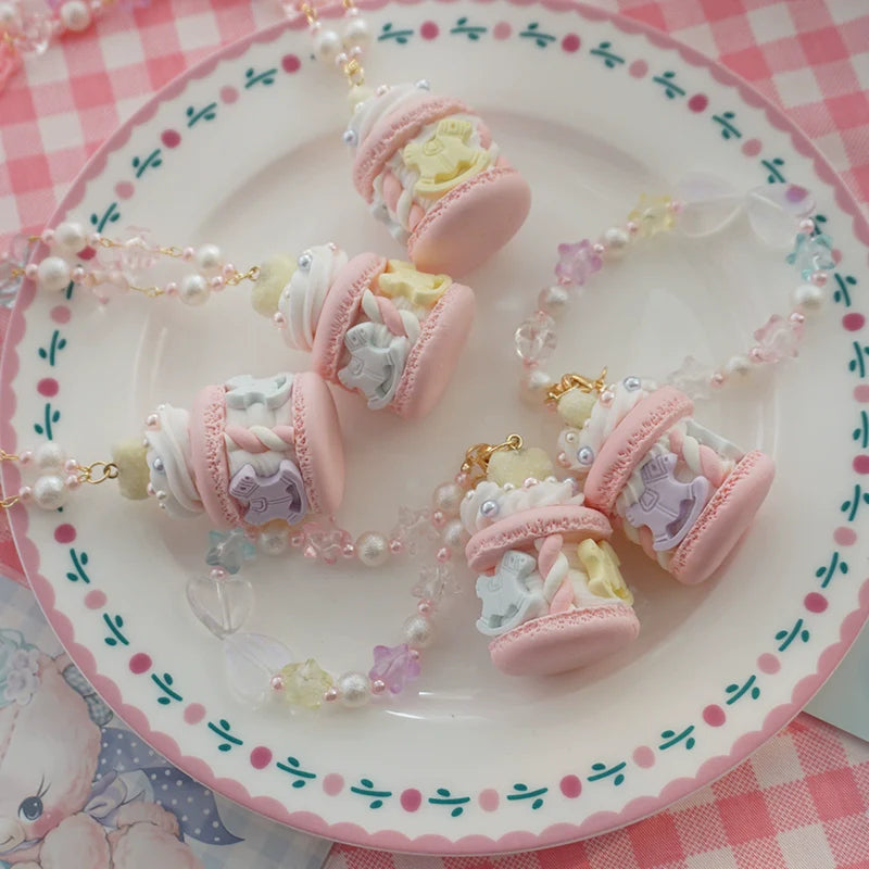 Sweet Lolita Necklace Carousel Cream Macaron Bag Pendant - image 3