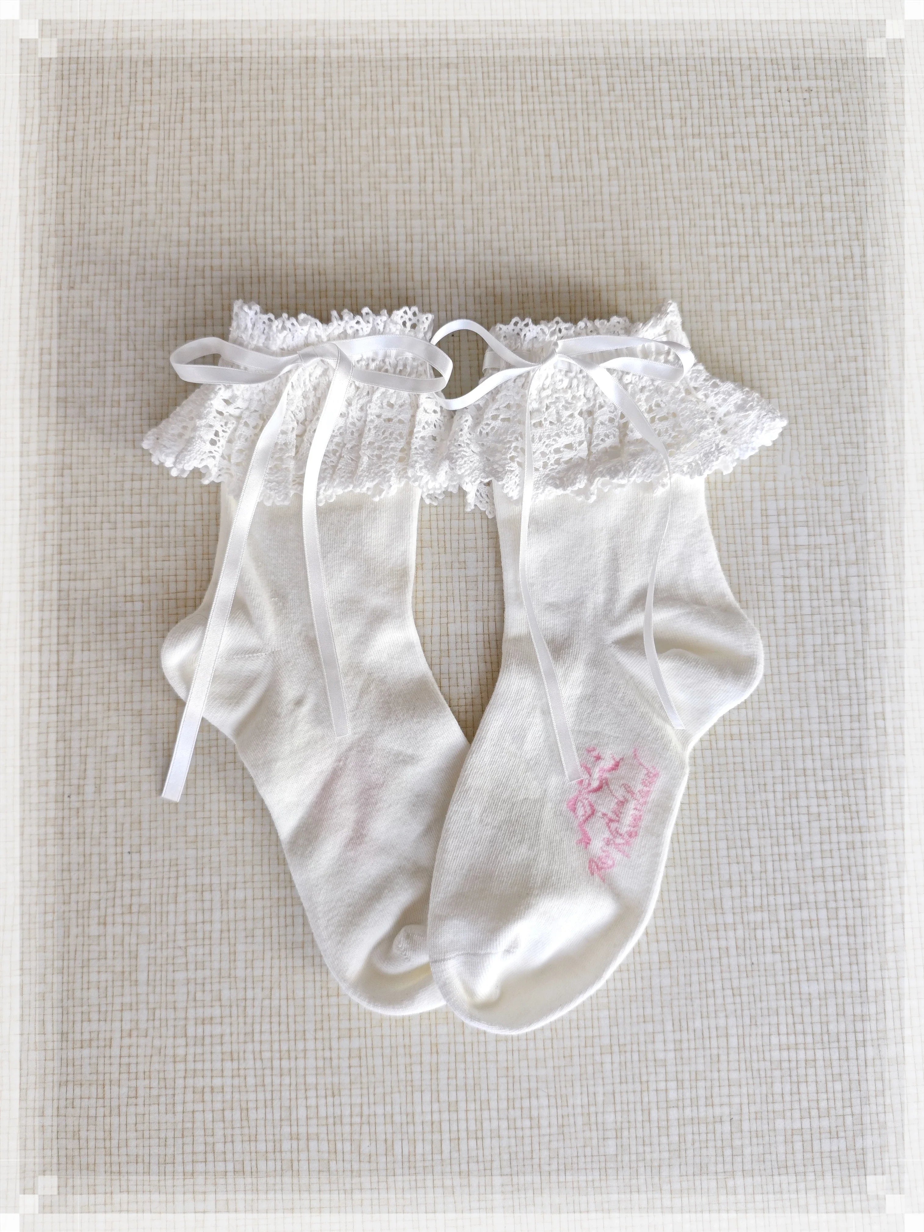 Cotton Old School Lolita White Socks with Colorful Ribbon Bows - image 26