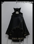 Black Cat - Black Ouji Lolita Cape with Cool Cat Ear Hood - image 1