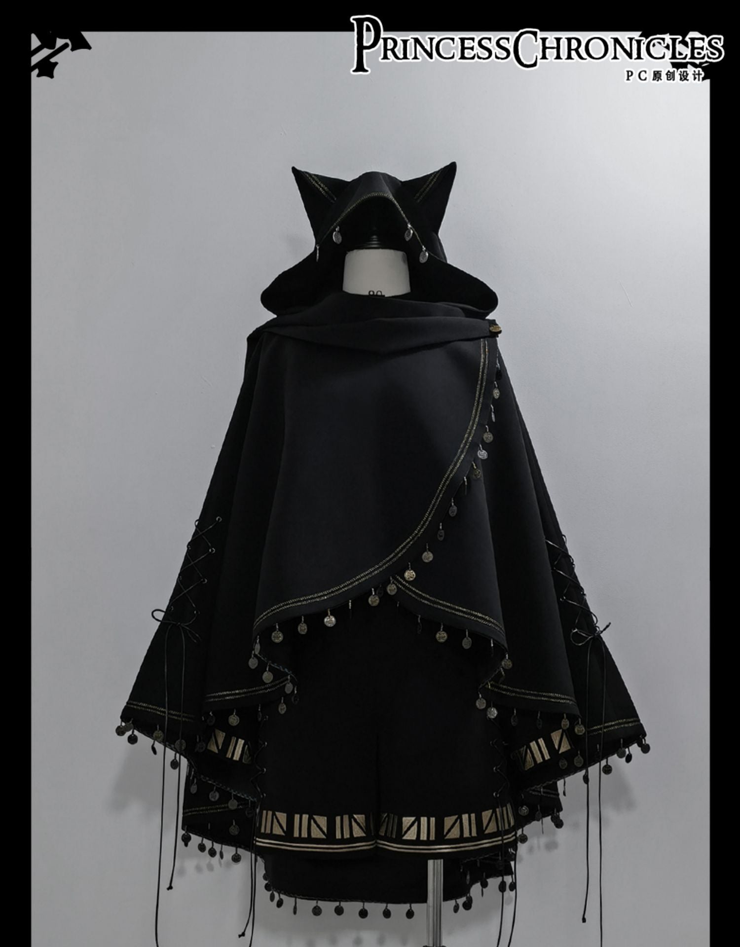 Black Cat - Black Ouji Lolita Cape with Cool Cat Ear Hood - image 1