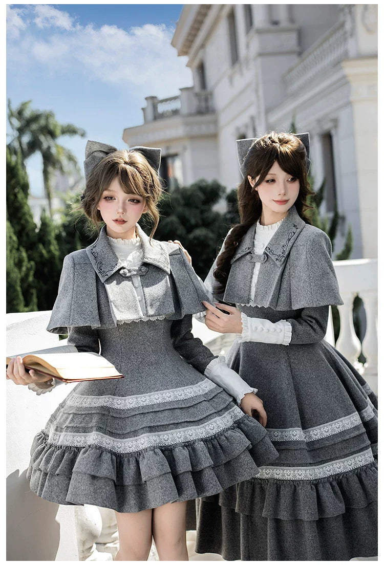 Reminisce - Pile Classic Lolita Dress, Detachable Cape and Accessories - image 5