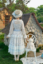 Bloom Lamb - Classic Lolita Embroidered JSK Dress, Tiered Hem - image 17