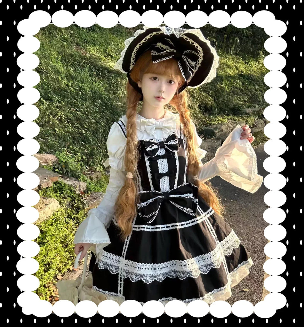 Old Heartache - Cotton Old School Lolita JSK Dress with Bows and Accessories - image 12
