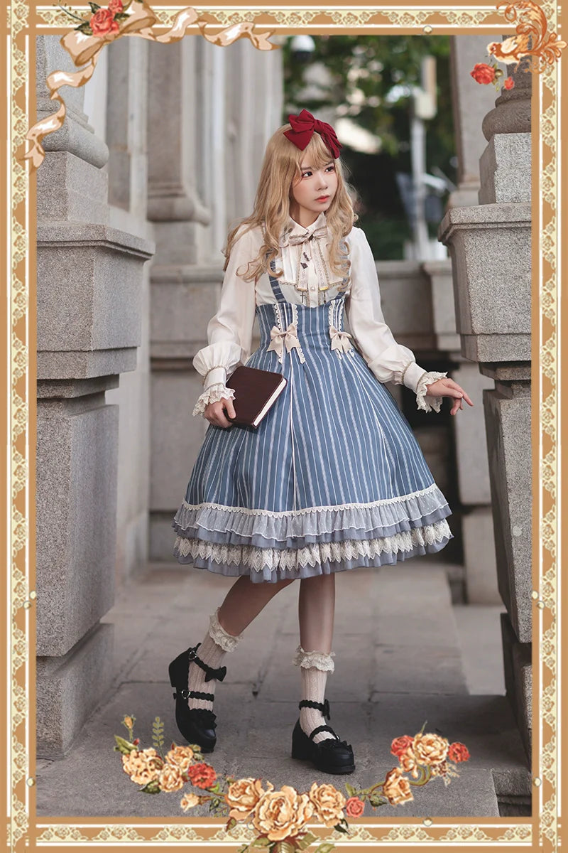 Elegant Lolita Stripe High-waist Jumper Dress Set and Cape - image 27