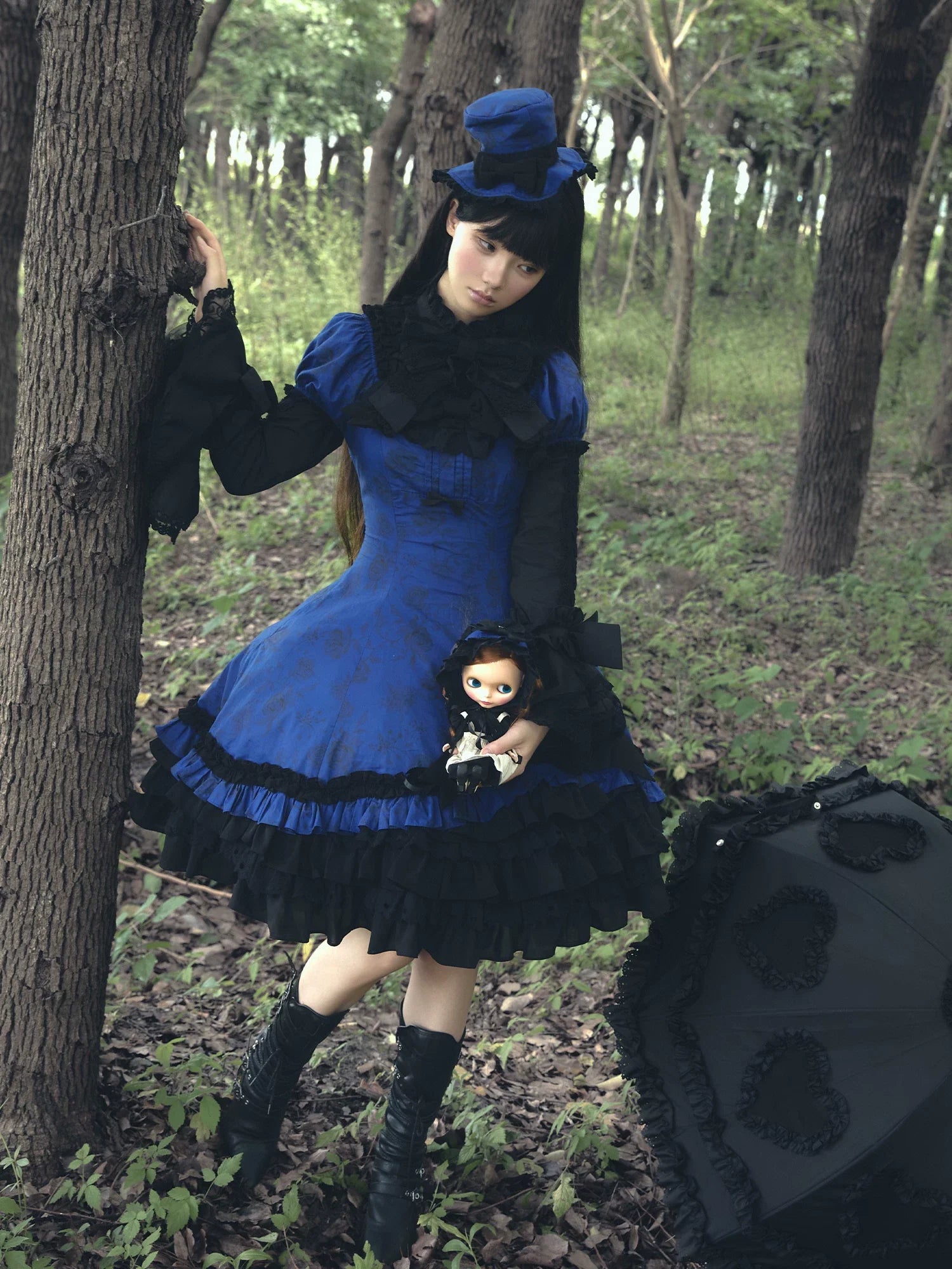 Bliss Bouquet - Cotton Old School Lolita Dress, Rose Print and Layered Hem and Accessories - image 13
