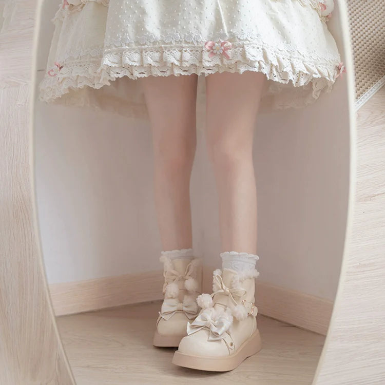 Milk Bear - Winter Lolita Shoes Thick Sole Fleece Snow Boots - image 21