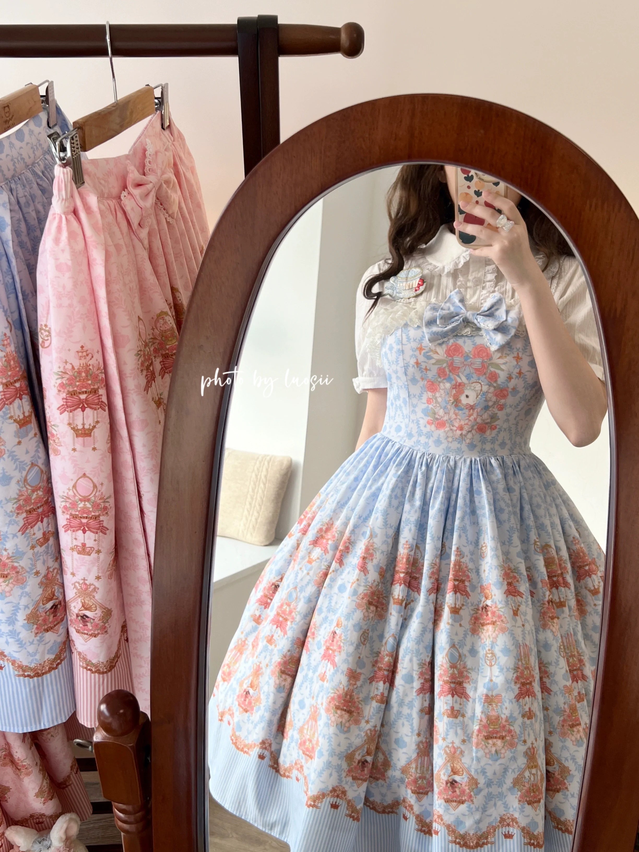 Rose Garden Bunny - Daily Lolita Rose Bunny Printing OP JSK Dress Set - image 18