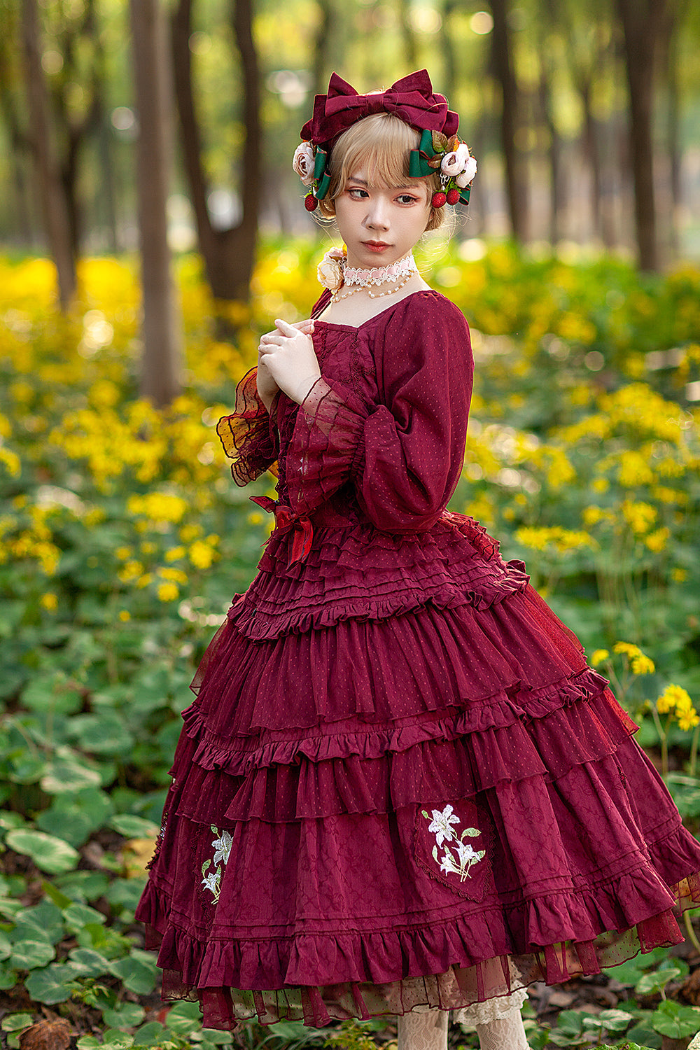 Melaleuca Lily - Embroidery Country Lolita Blouse and Skirt and Accessories - image 17