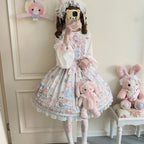 Sweet Tea Party - Kawaii Lolita JSK Puppy Printed Dress with Sash - image 5
