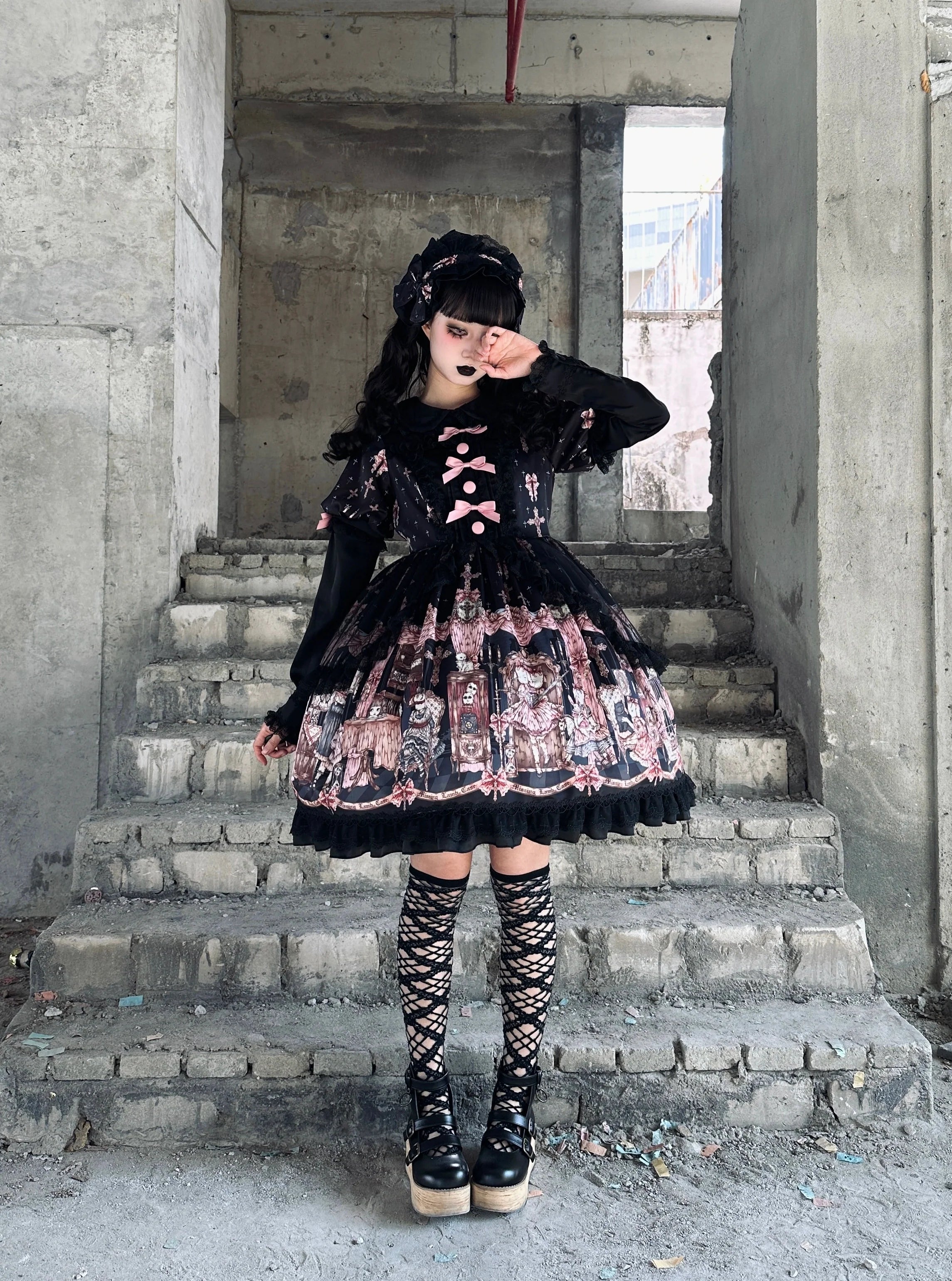 Missing Lamb Case - Gothic Lolita Dress Set with Sheep Prints - image 27