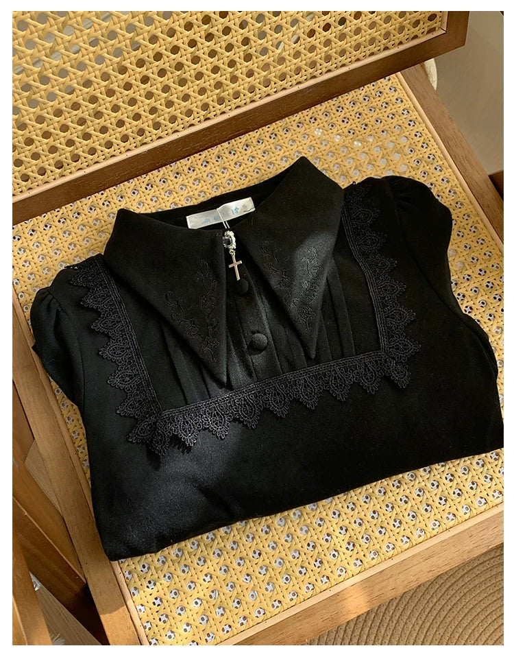 The Vow - Solid Lolita Sweater, Juliet Sleeve, Pointed Collar - image 12