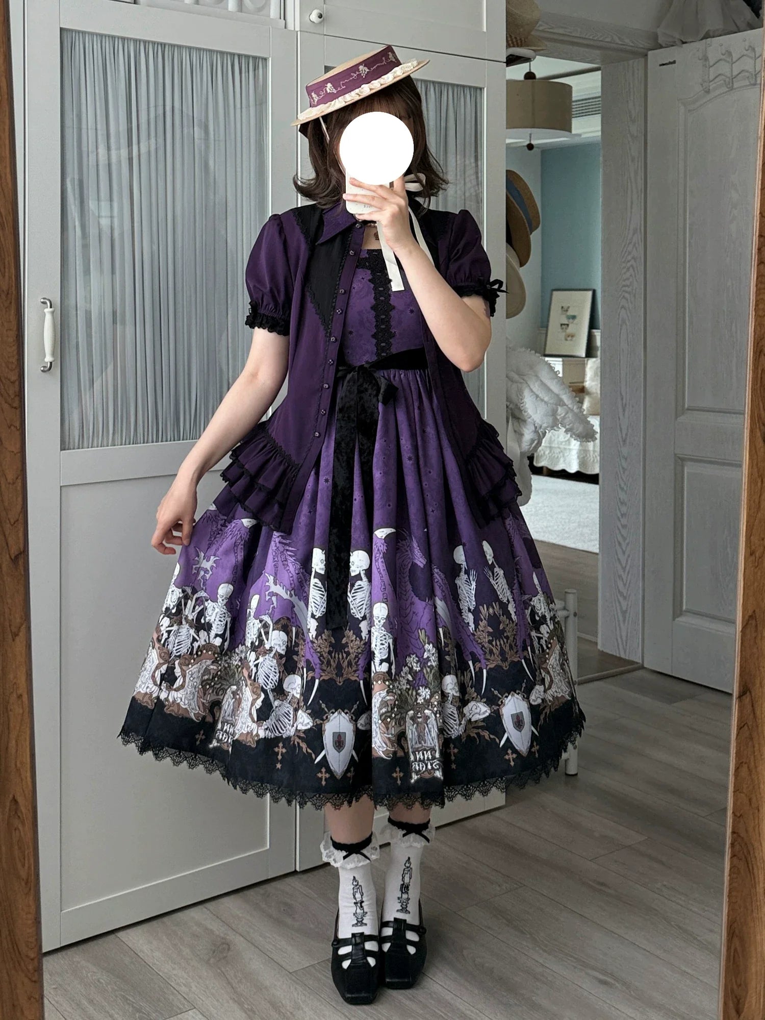 Dragon Bone Lily - Vintage Gothic Lolita Dragon & Skeleton Print JSK Dress and Accessories - image 39
