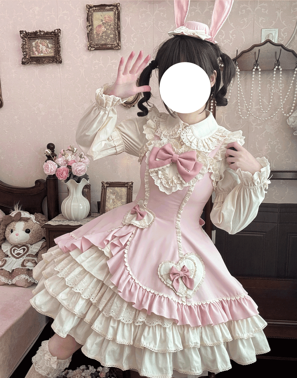 Cream Bud - Tiered Hem Old School Lolita JSK, Side Opening - image 9