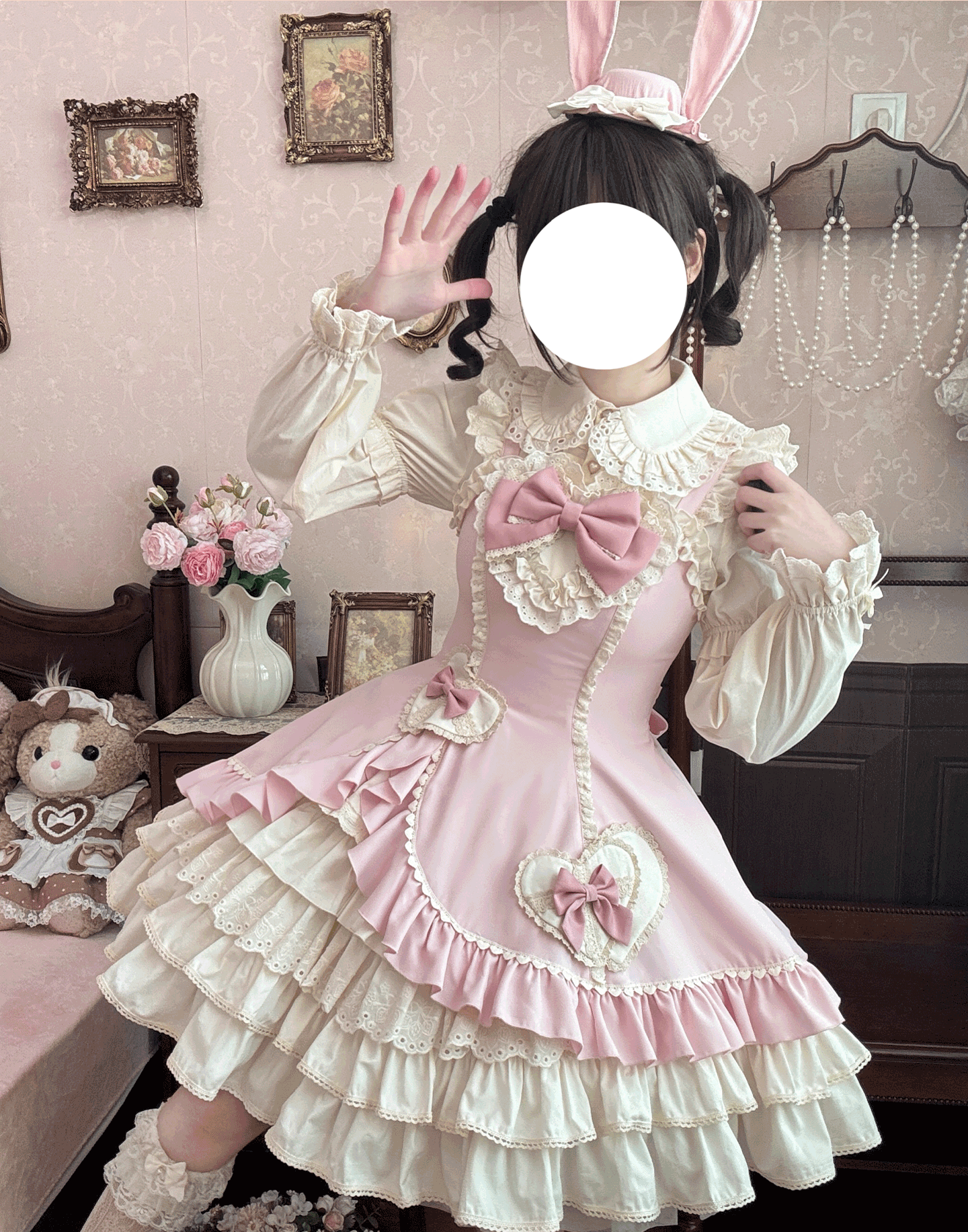 Cream Bud - Tiered Hem Old School Lolita JSK, Side Opening - image 9
