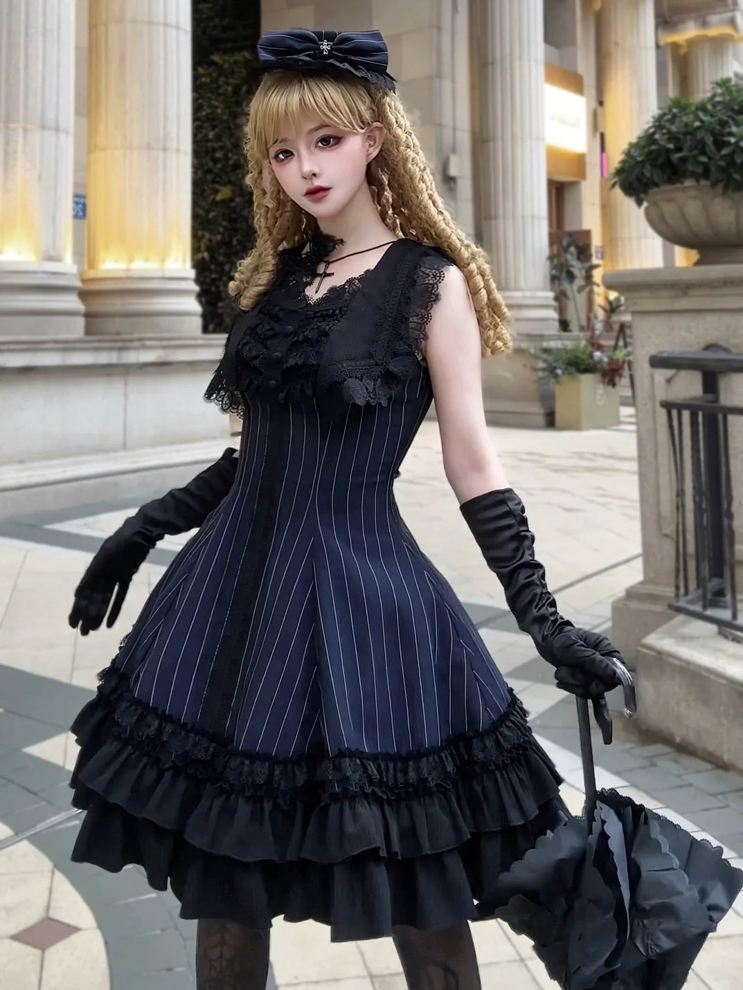 Six-Panel Gothic Lolita JSK Dress with Tiered Ruffles - image 12