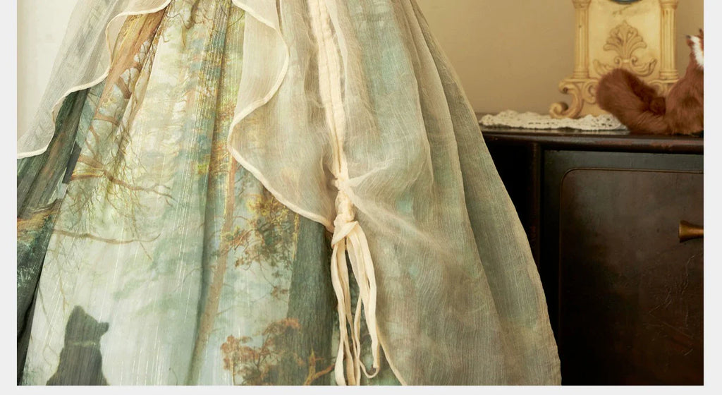 Cyan - Morning of Pine Forest - Elegant Lolita Bear Print Skirt - image 34