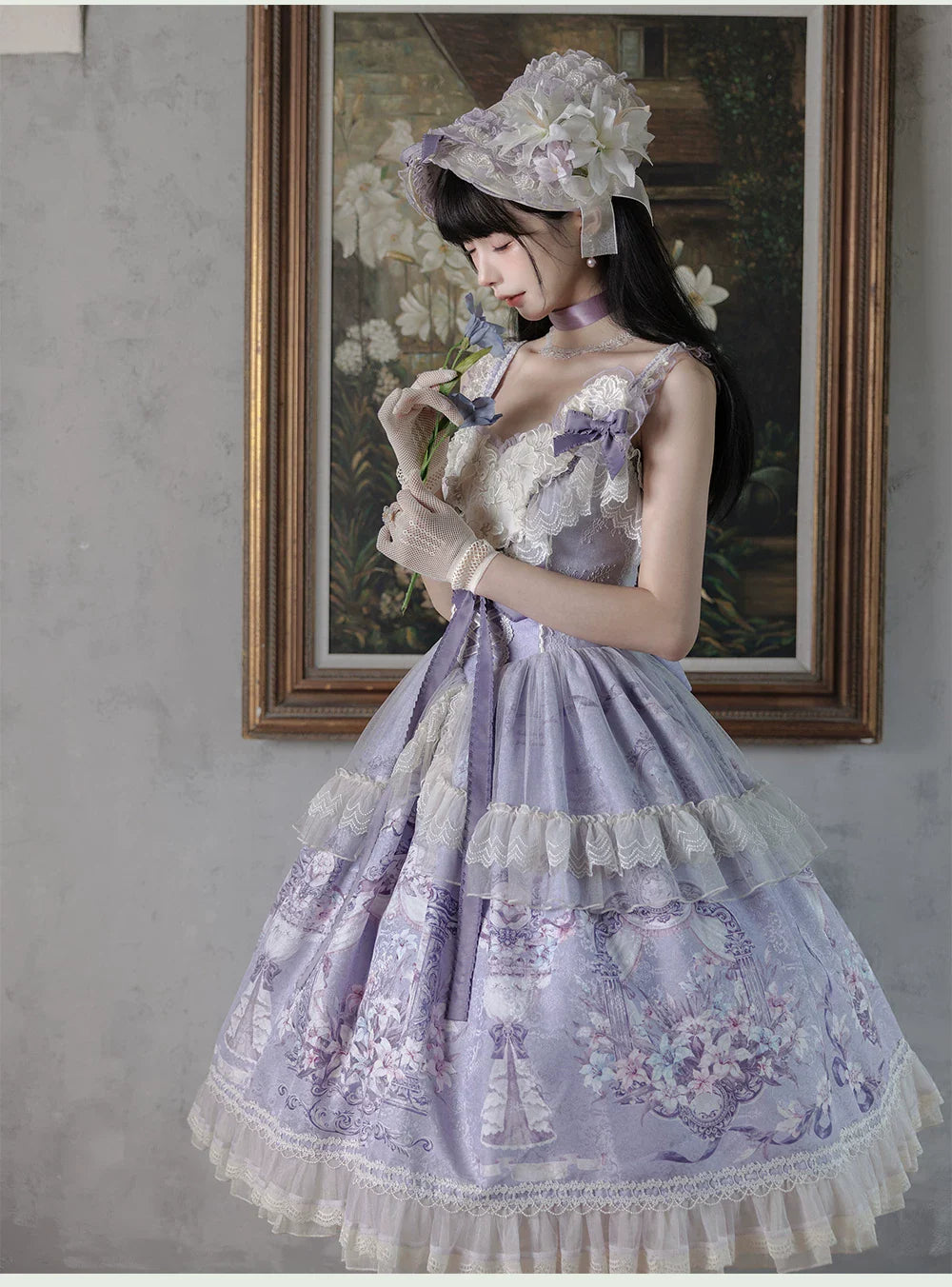 Lily Maiden - Classic Lolita JSK Dress, Lily Embroidery and Accessories - image 5