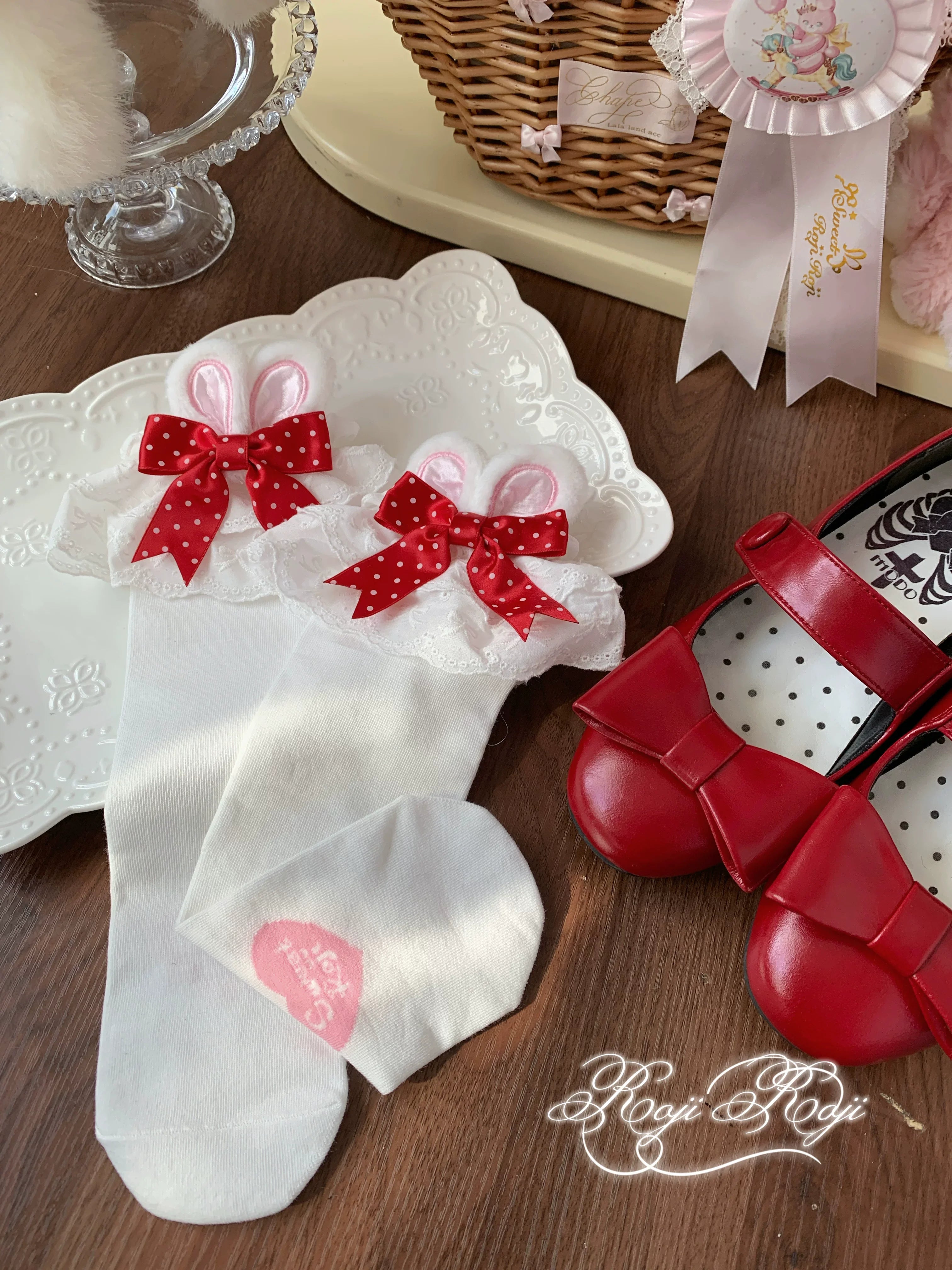 Bunny Ears Polka Dot Sweet Lolita Mid-Calf Socks - image 13