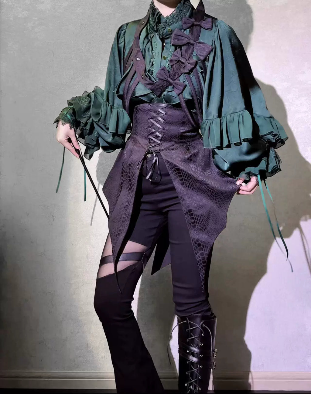 Blue Moon Bone Erosion - Gothic Lolita Waist Cincher, Bat Wing Hem - image 3