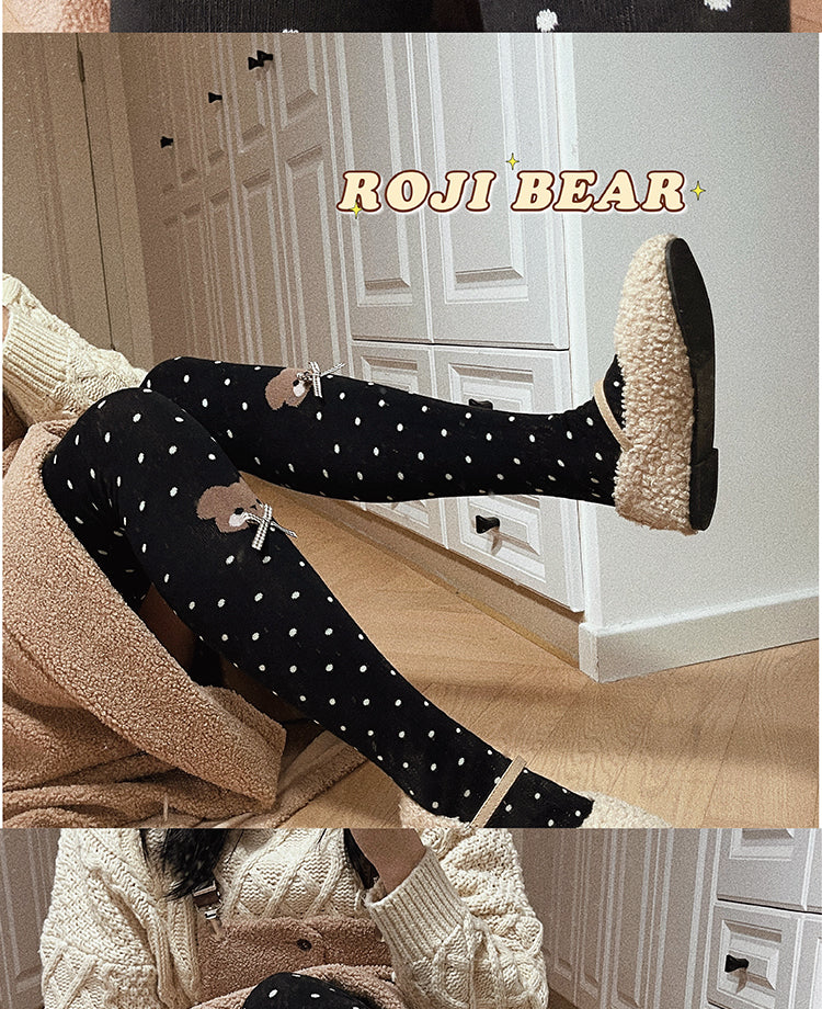 Bear Dots Bow Cotton Lolita Thigh-High Stockings - image 10