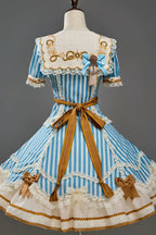 Antique Naval Bear - Striped Classic Lolita Sailor Collar OP, Bear Embroidery - image 4