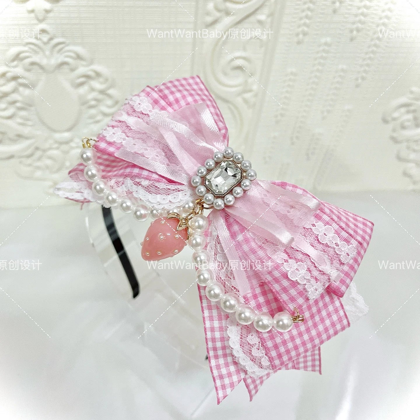 Plaid Strawberry Adjustable Bow Lolita Headband - image 6