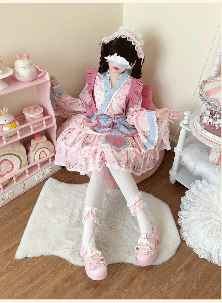 Showa Moe Bear - Plus Size Wa Lolita Dress Set Kawaii Lolita SK Suit - image 6
