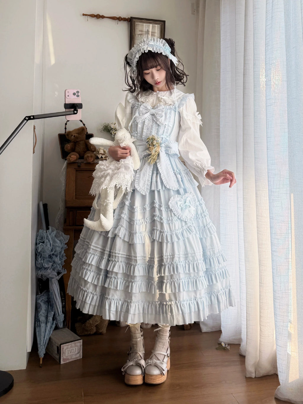 Loveheart - Solid Classic Lolita JSK Dress, Tiered Hem - image 13