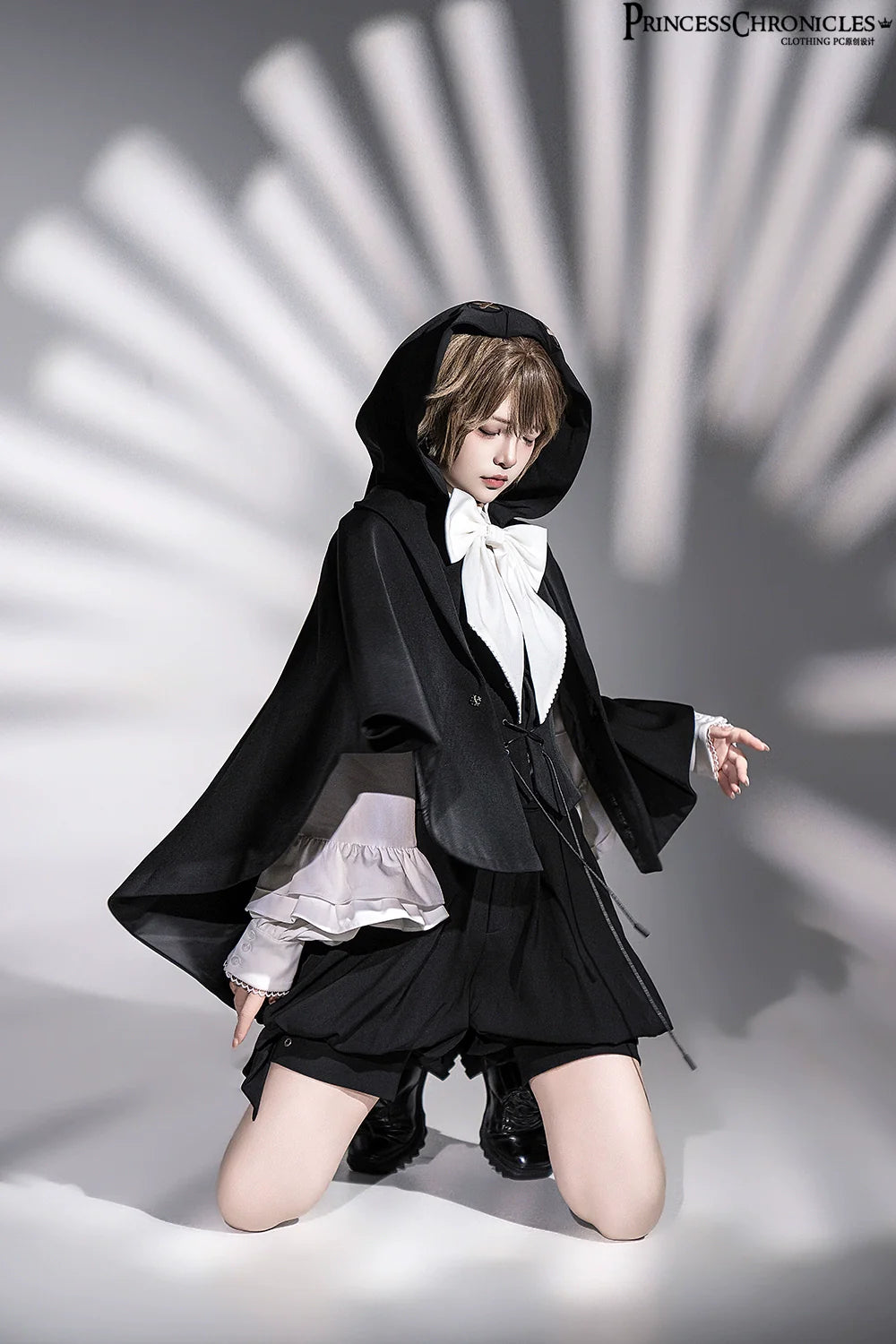 Rabbit Feather - Black Ouji Lolita Vest Shorts Suit Prince Cloak Set - image 20