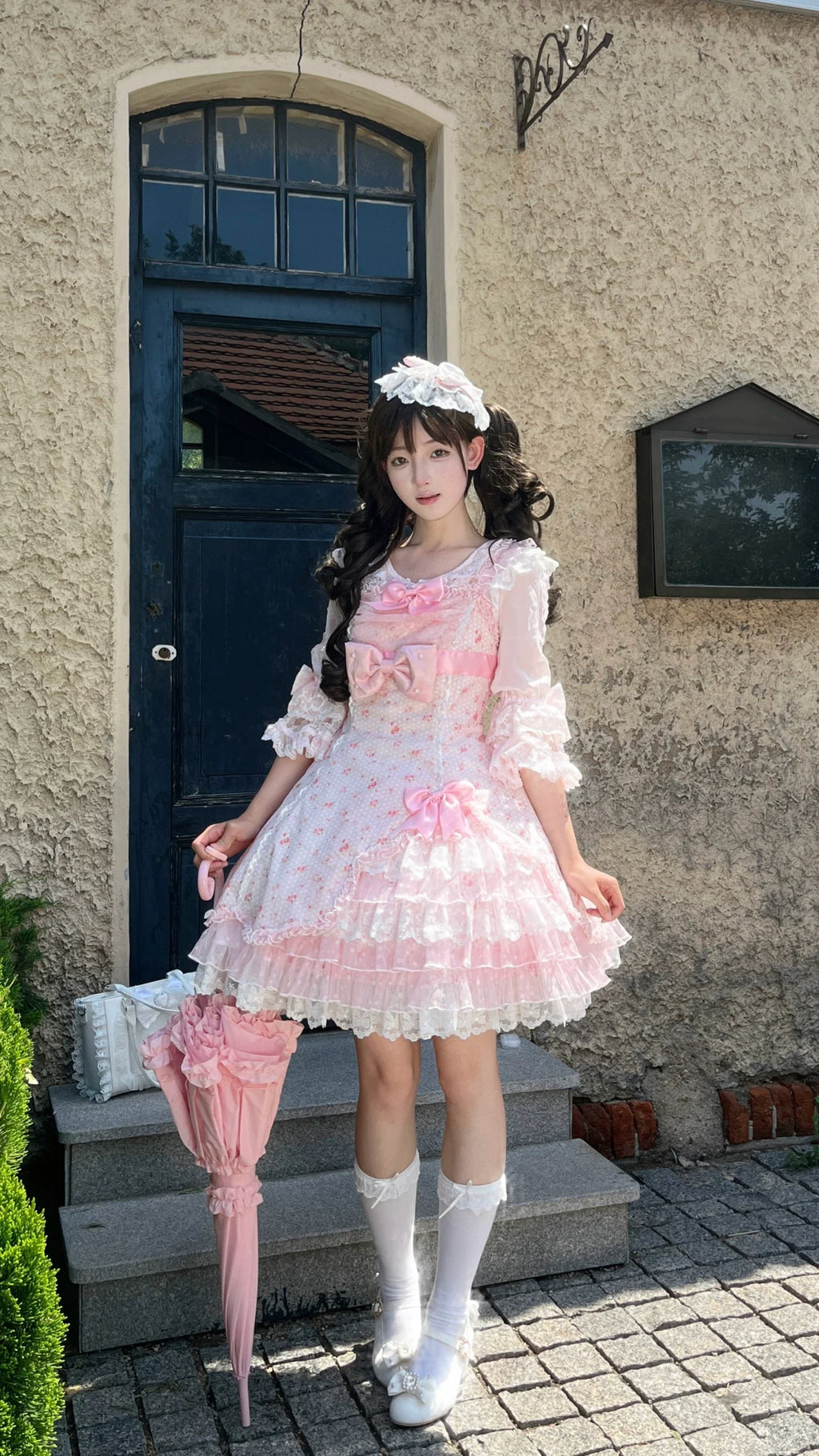 Spring Bud - Old School Lolita Floral Print JSK Dress, Layered Skirt and Accessories - image 6