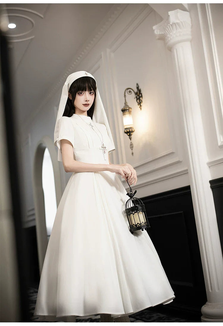 Nihil - Gothic Nun Lolita OP Dress, Irregular Hem Cape and Accessories - image 31