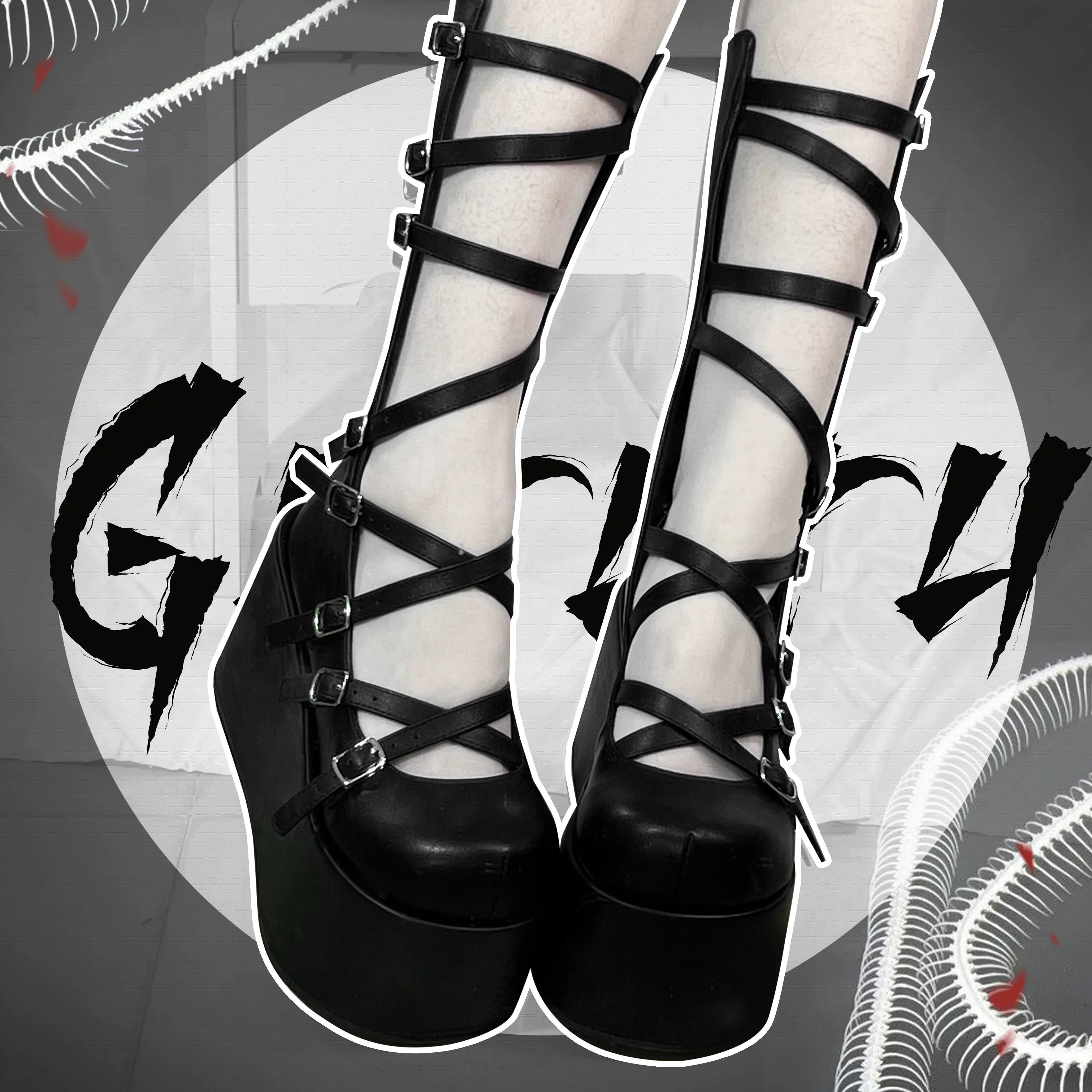 Gothic Doll - Gothic Lolita Platform Shoes, Adjustable Shoe Straps - image 9