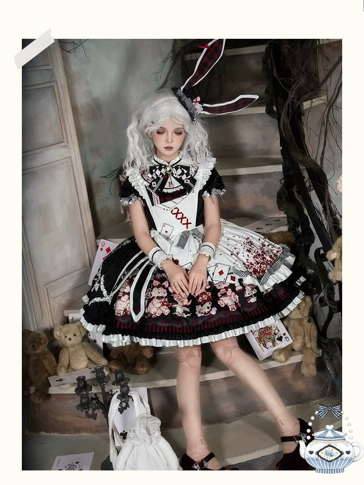 Alice - Kawaii Lolita OP Dress, Rabbit & Playing Card Motifs - image 22