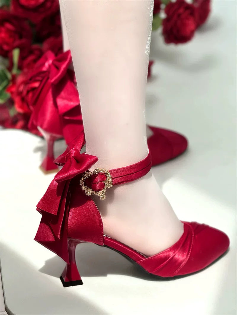 Coronation - Classic Lolita Wine Glass Heel Shoes with Detachable Bows - image 5