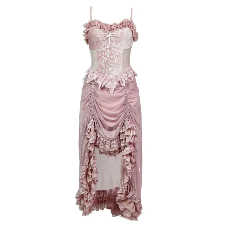 Sakura Nightmare - Pink Gothic Velvet Drawstring Dress - image 4