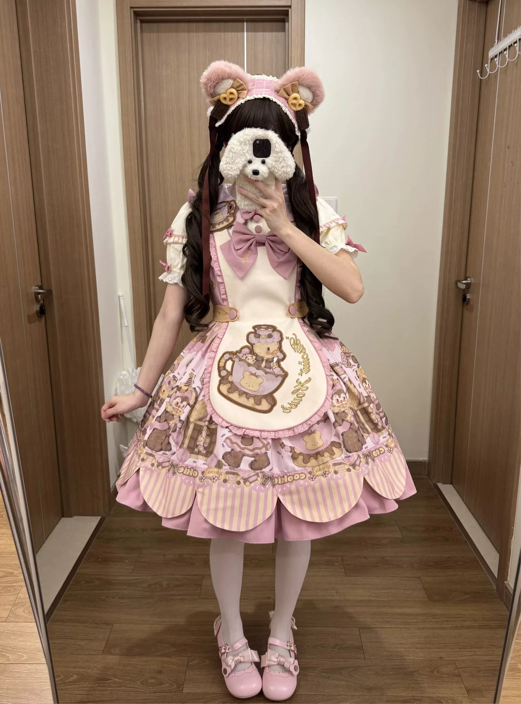 Bear Biscuit SP - Kawaii Lolita Bear Printed Dress Set with Bows - image 35