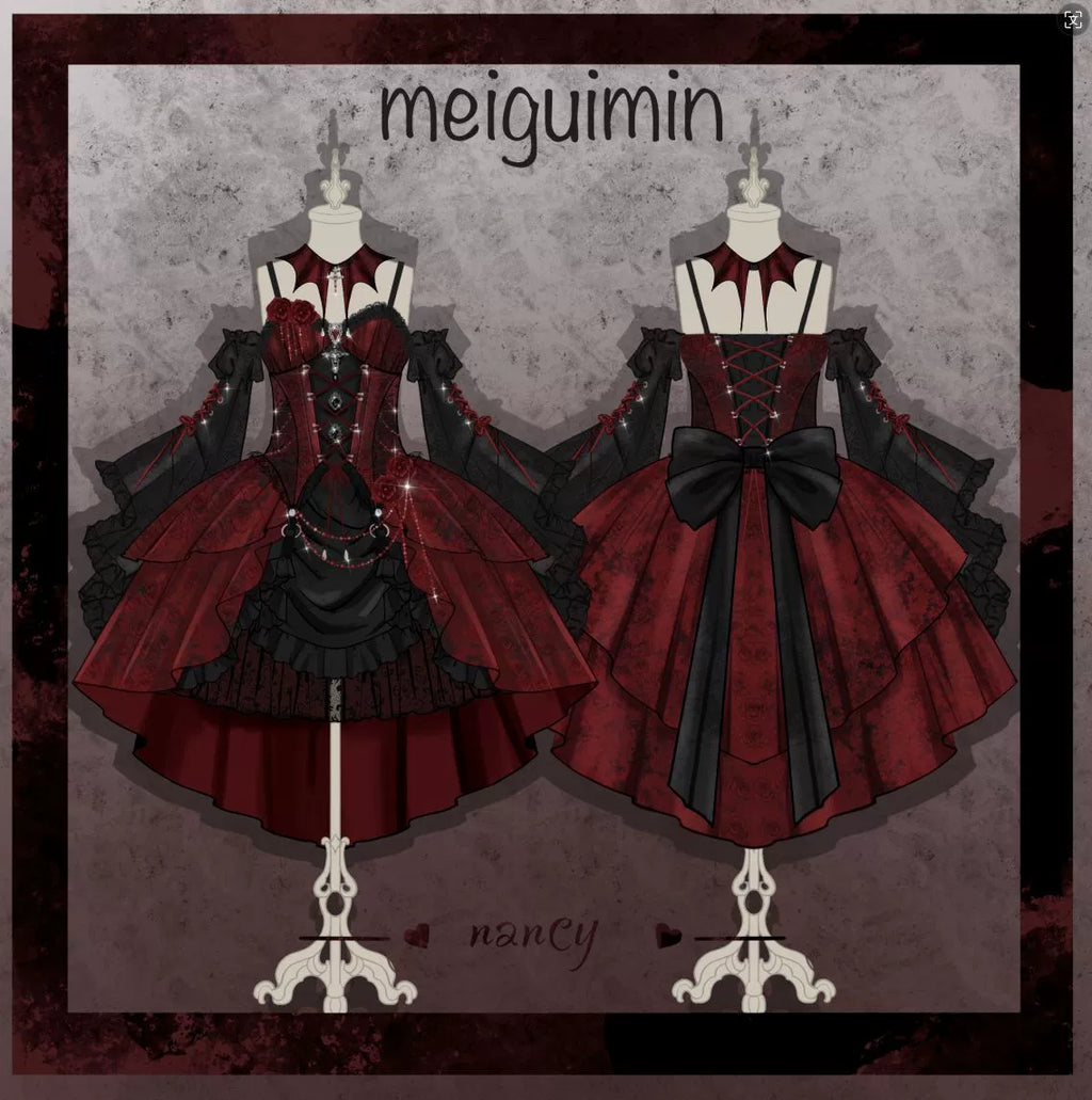 Rose Blood - Black Red Gothic Lolita JSK Jacquard Court Dress - image 23