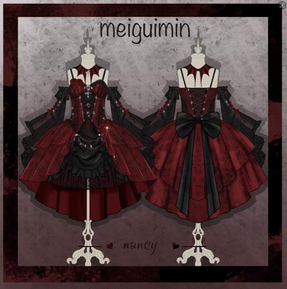Rose Blood - Black Red Gothic Lolita JSK Jacquard Court Dress - image 23