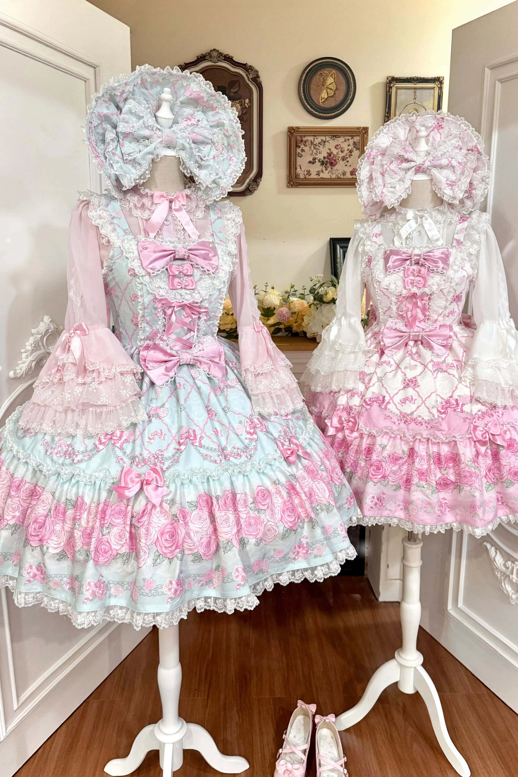 2026 Summer Rose Lattice Tiered Sweet Lolita JSK Dress with Bow Headpiece and Accessories - image 1