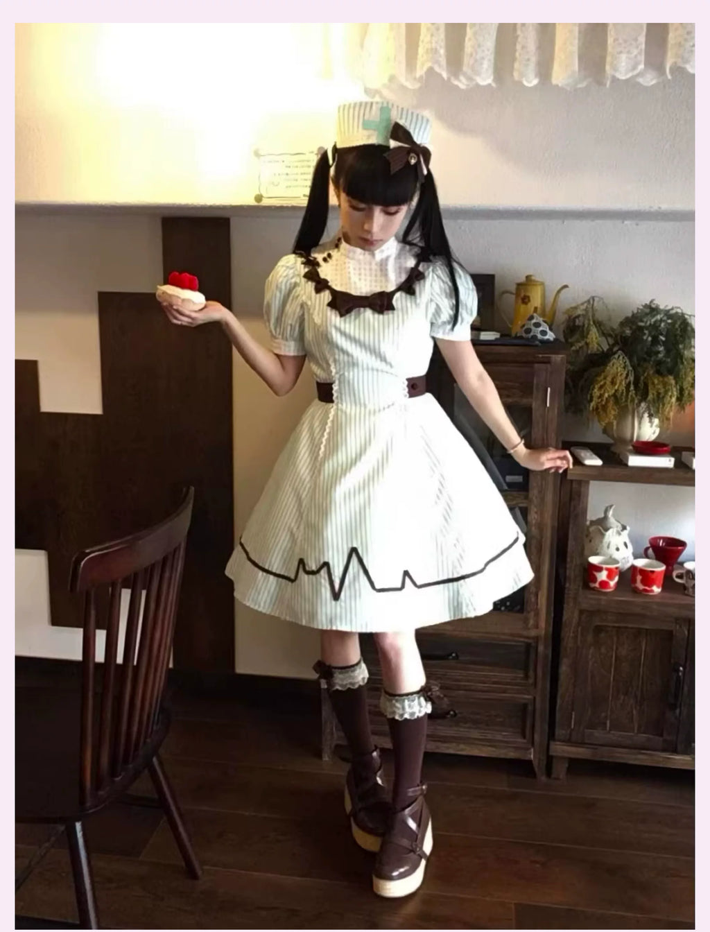 Mint Prescription - Old School Lolita Striped OP Dress, Electrocardiogram Trace and Accessories - image 10