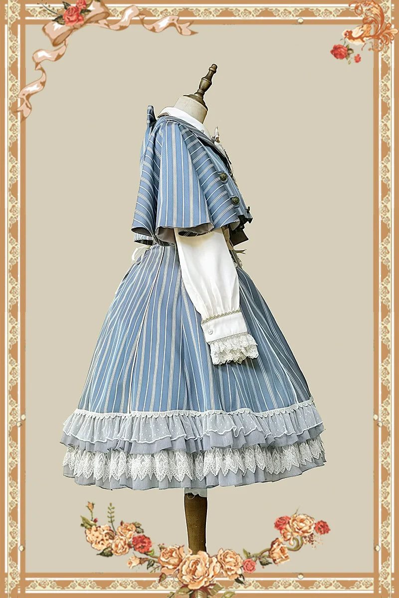 Elegant Lolita Stripe High-waist Jumper Dress Set and Cape - image 32