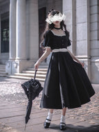Thoughts - Vintage Black Lolita OP Dress with Square Neckline - image 2