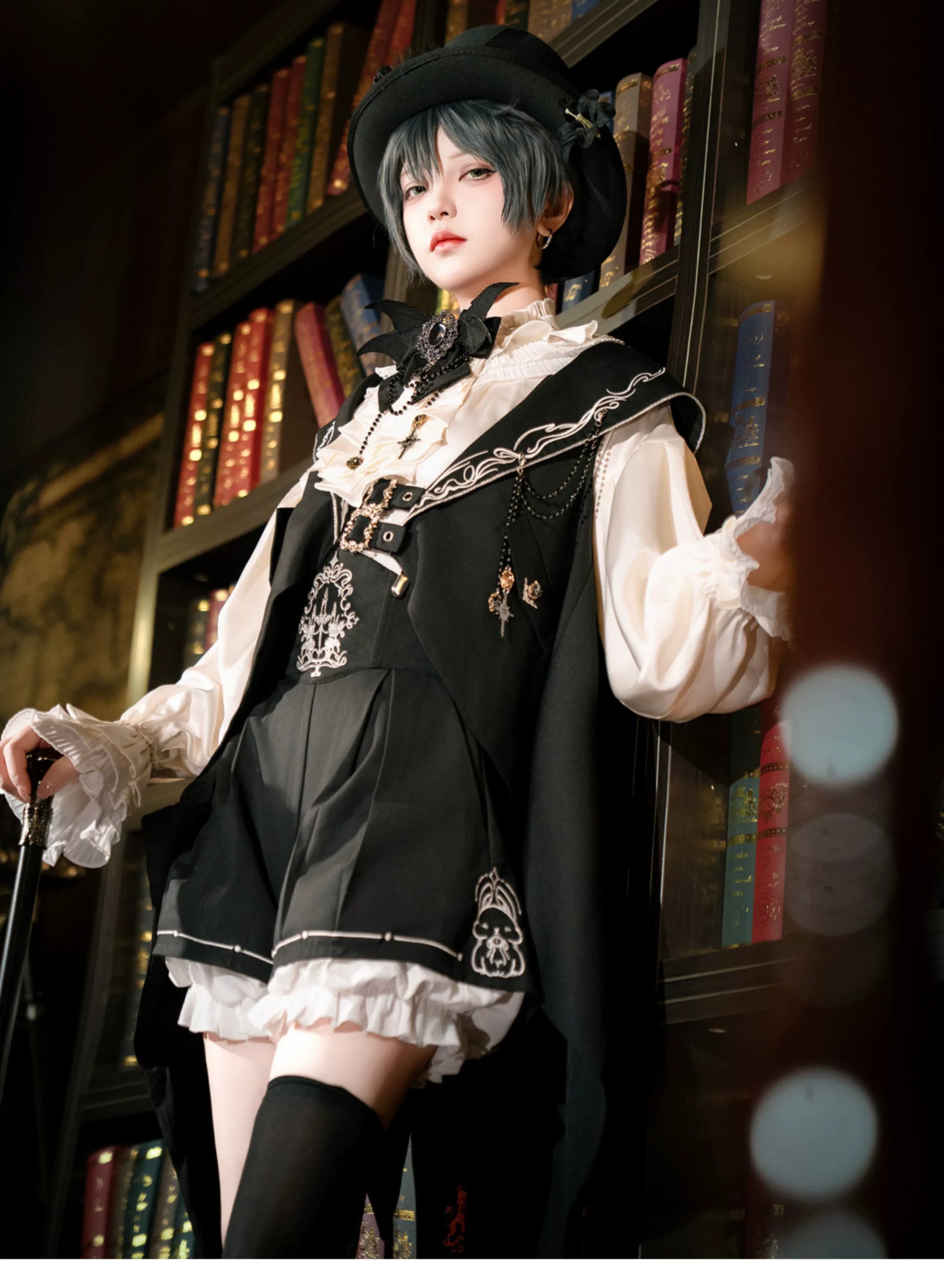 Bunny Ear Meteorite - Embroidered Ouji Lolita Set, Hooded Vest - image 11