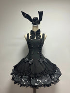 Dark Lord - Gothic Lolita Striped JSK Set, Skull Print - image 2
