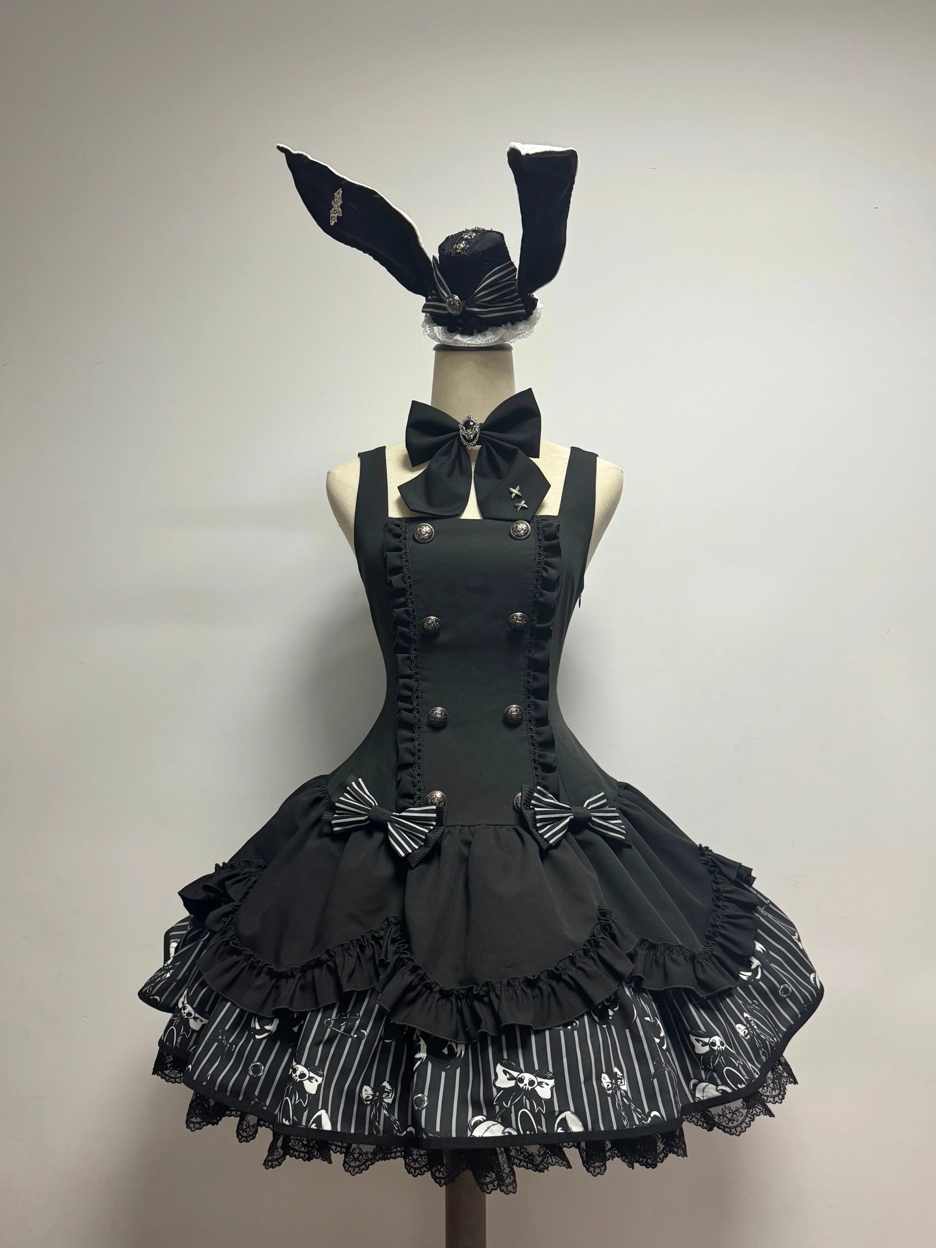 Dark Lord - Gothic Lolita Striped JSK Set, Skull Print - image 2