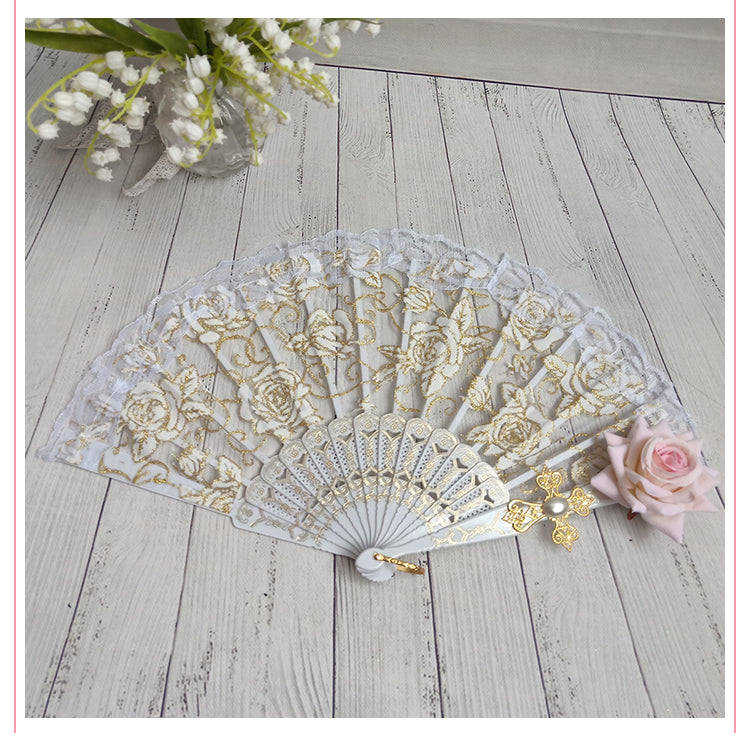 Gothic Lolita Lace Folding Fan with Rose and Sun Options - image 3