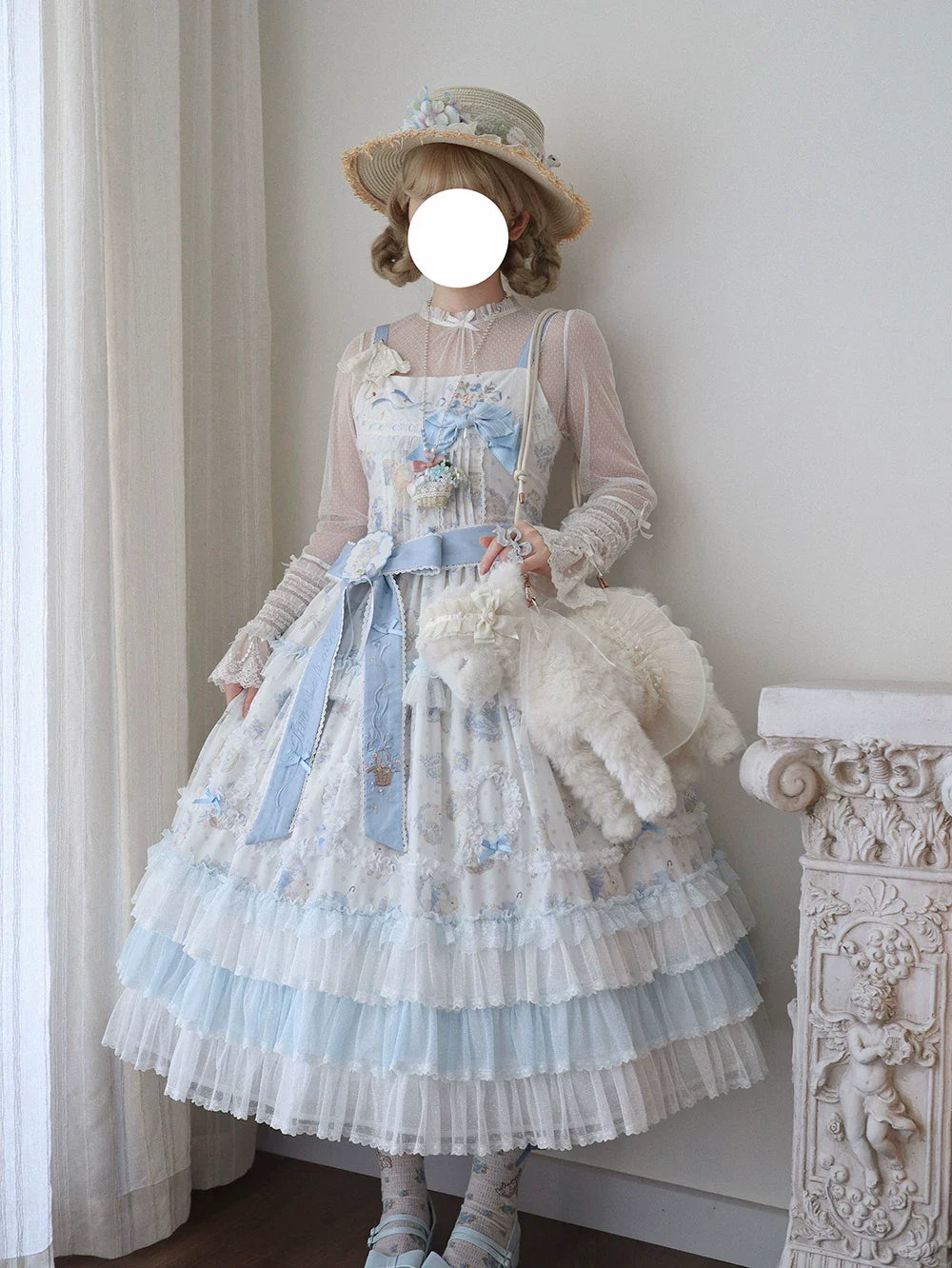 Bloom Lamb - Classic Lolita Embroidered JSK Dress, Tiered Hem - image 2