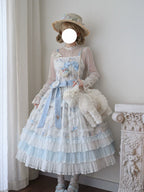 Bloom Lamb - Classic Lolita Embroidered JSK Dress, Tiered Hem - image 2