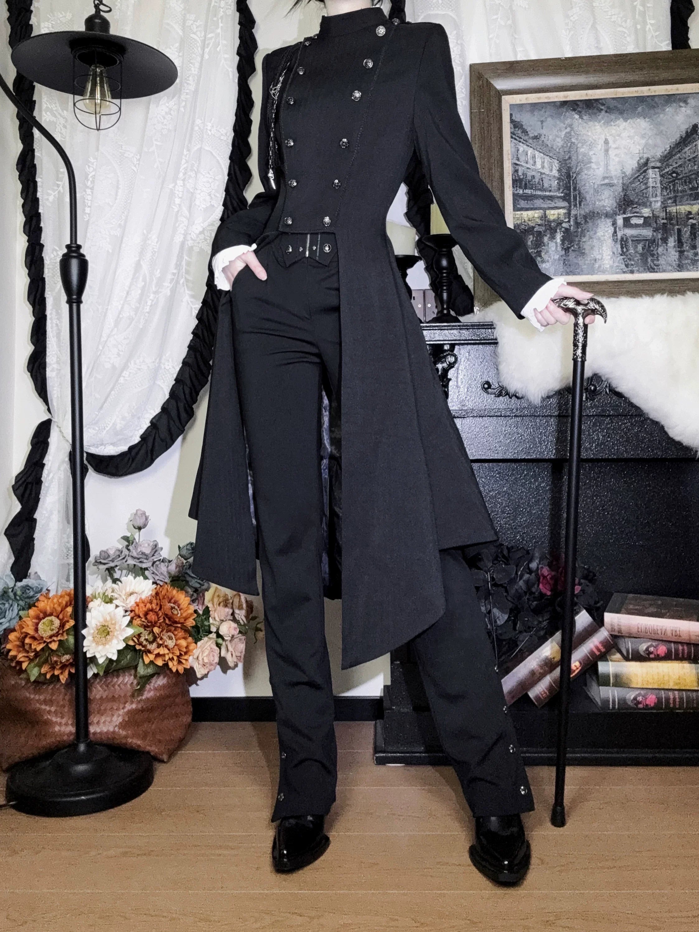 Eternal Moonlit Night - Ouji Lolita Coat, Double-Breasted High-Low Hem - image 2