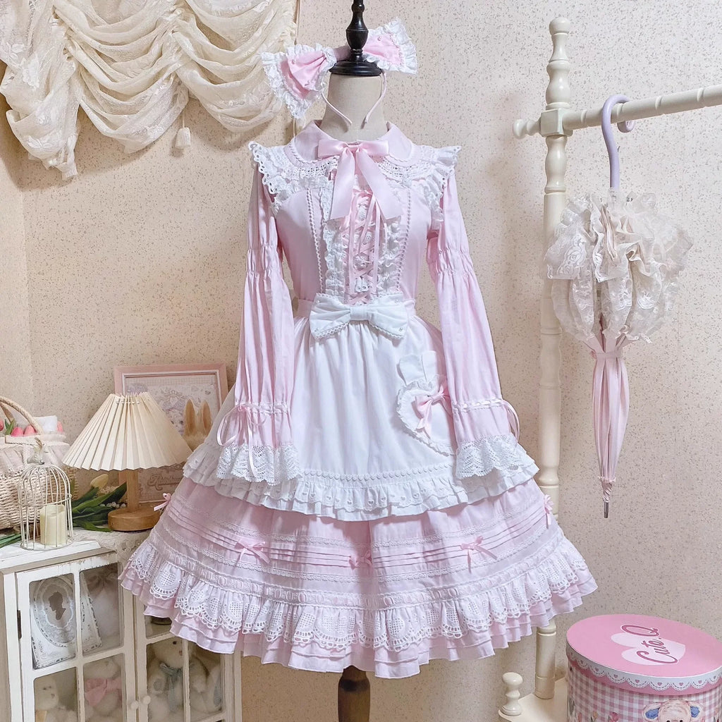 Little Bunny Bakery - Old School Lolita Cotton JSK Dress, Bunny-ear Heart Apron and Accessories - image 7